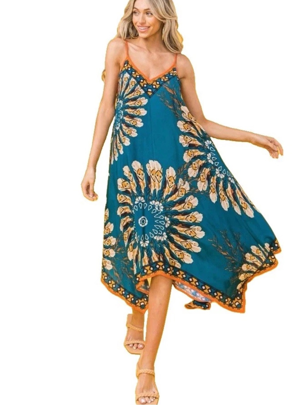 Jealous Tomato Teal and Mustard You Found My Heart Hanky Dress